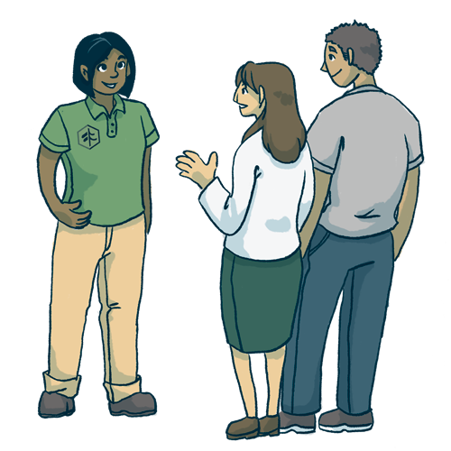 Illustration of a TimberTown pro helping customers