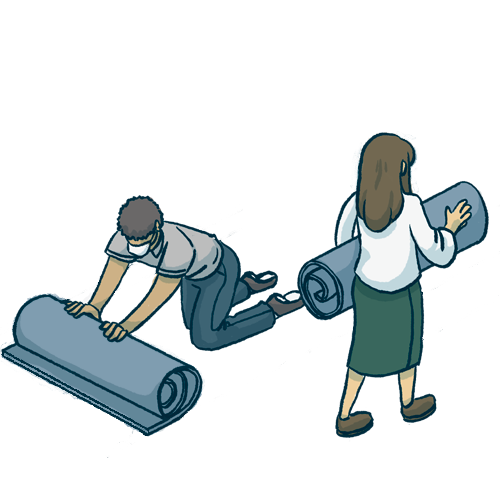 Illustration of homeowners prepping floors for installation