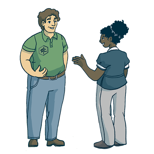 Illustration of a TimberTown Pro and customer
